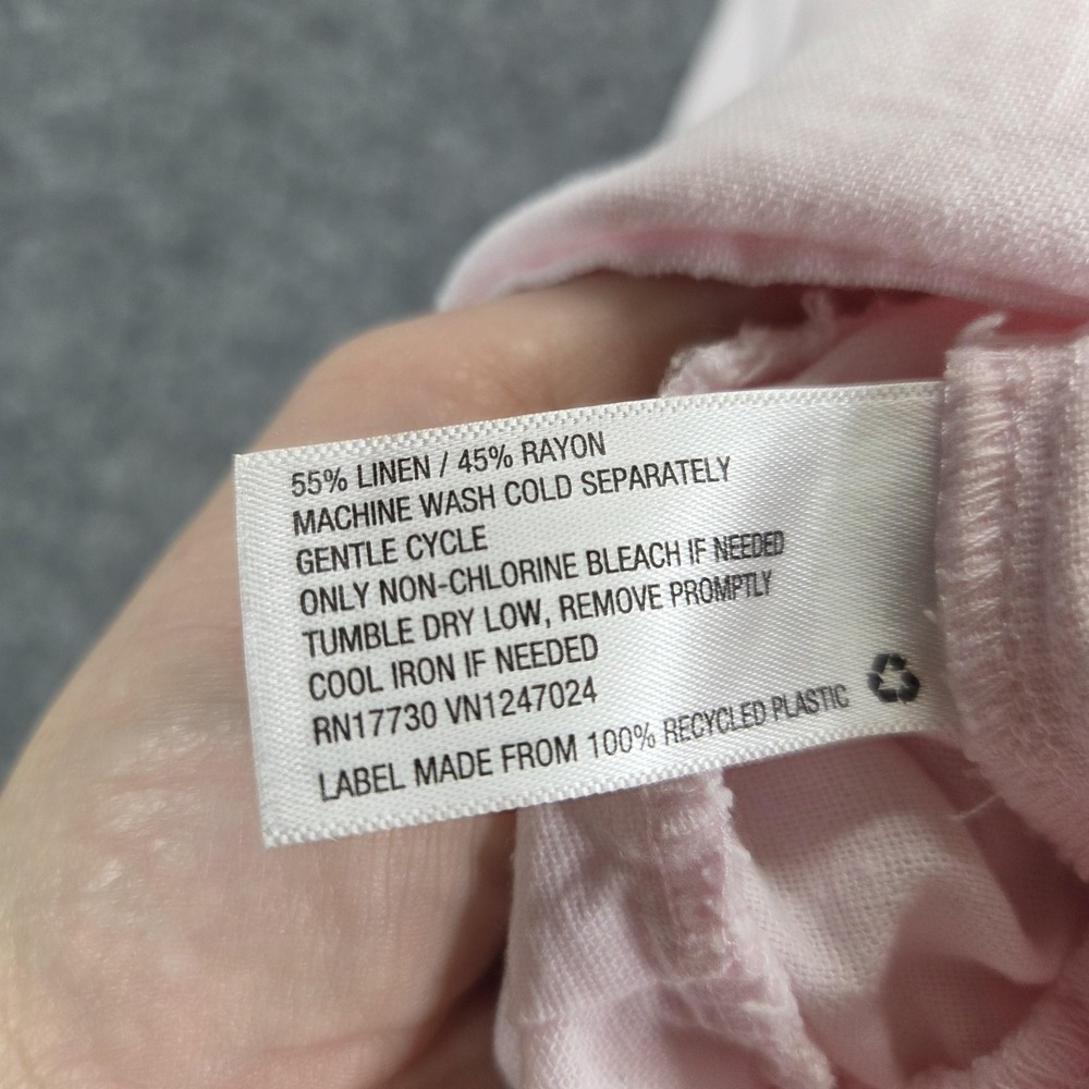 Stoney Clover Lane Dress Womens Small Pink Linen Puff Sleeve Button Front Swing - Picture 9 of 10